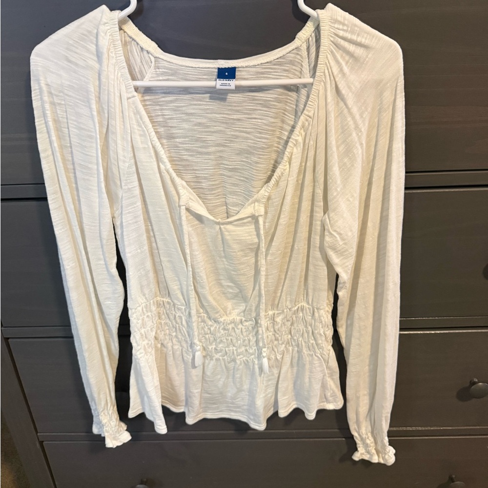 Old Navy Cream Ruched Blouse